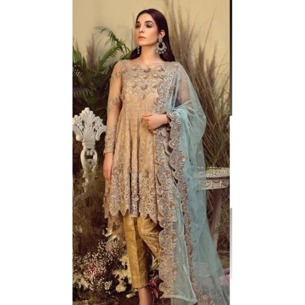 “Luxury Embroidered Net 3PC Suit with Organza Dupatta”