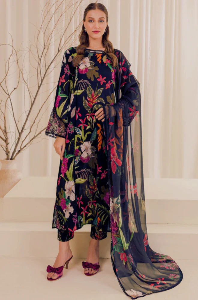 Midnight Floral Printed Lawn 3 Piece Suit