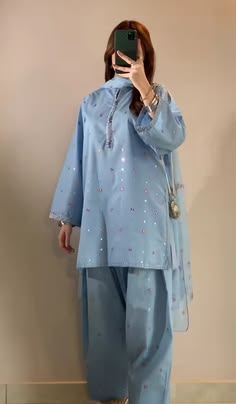 Sky Blue Pearl Embellished 3 Piece Suit