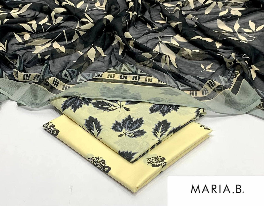 Maria B Inspired Printed Chiffon 3-Piece Suit – Elegant Floral Design
