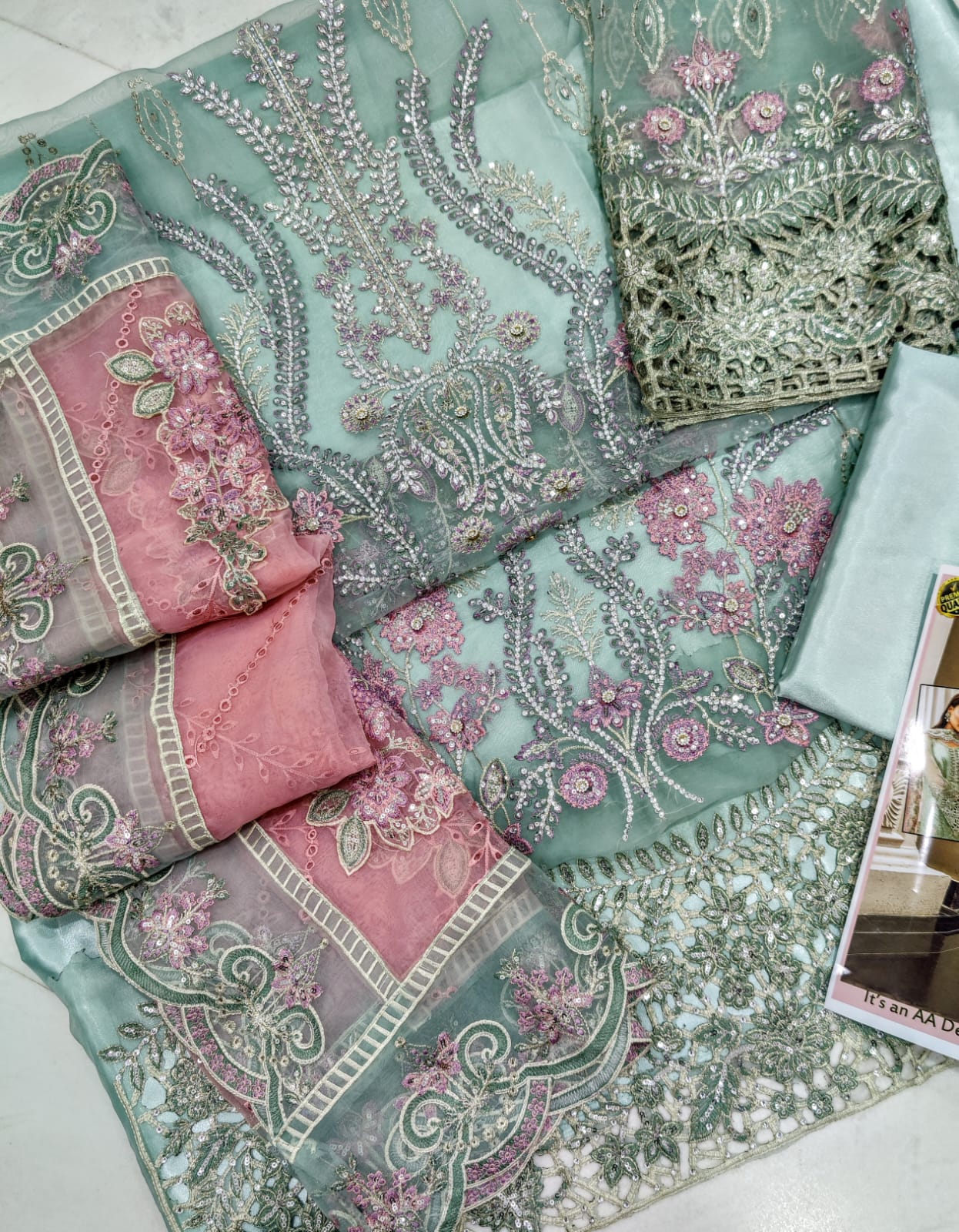 Luxury Chiffon Embroidered Suit with Organza Dupatta & Silk Trouser