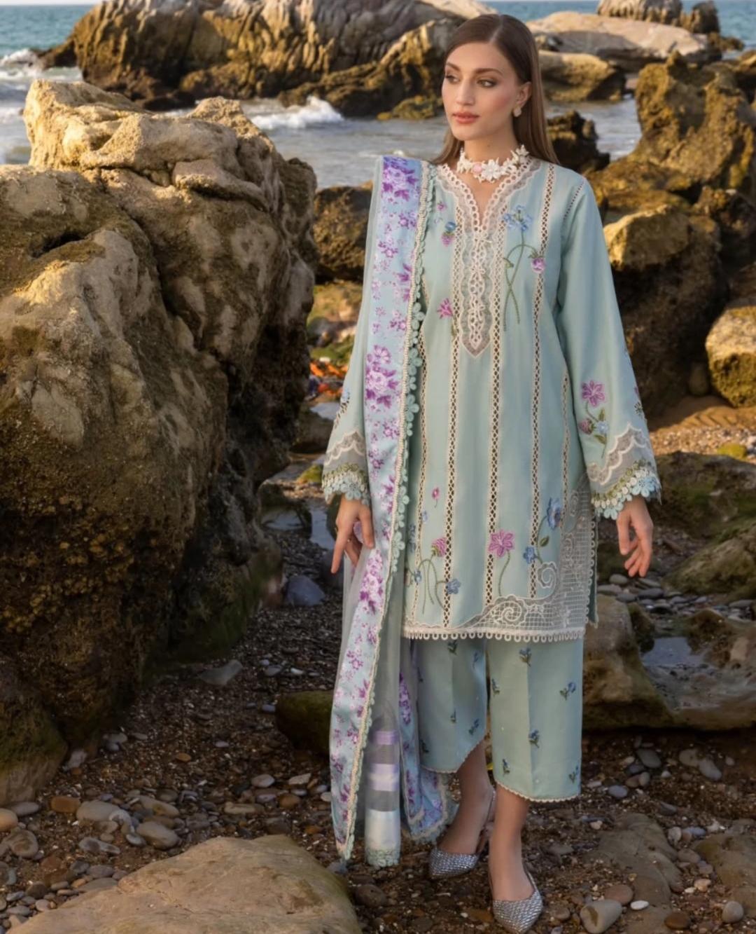 Mint Green Embroidered Lawn 3 Piece Suit