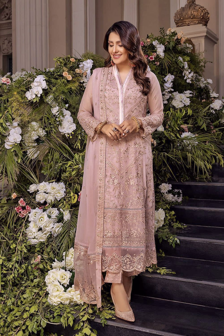 Dusty Pink Embroidered Chiffon Dress Pakistani Formal Wear for Women