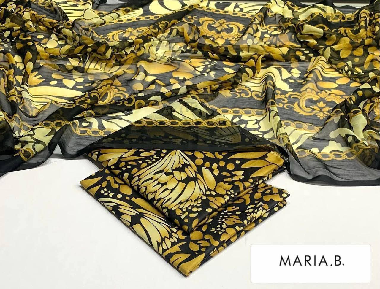 Maria B Inspired Printed Chiffon 3-Piece Suit – Elegant Floral Design