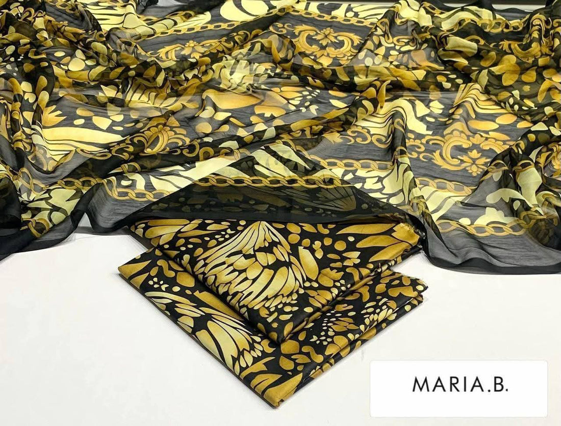 Maria B Inspired Printed Chiffon 3-Piece Suit – Elegant Floral Design