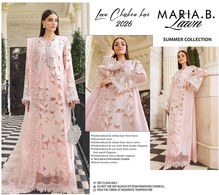 Luxury Chikankari Embroidered Lawn 3 Piece Suit – Blush Pink