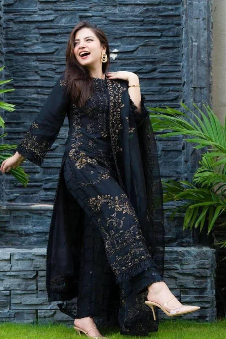 Midnight Rose 3-Piece Antique Gold Embroidered Luxury Suit