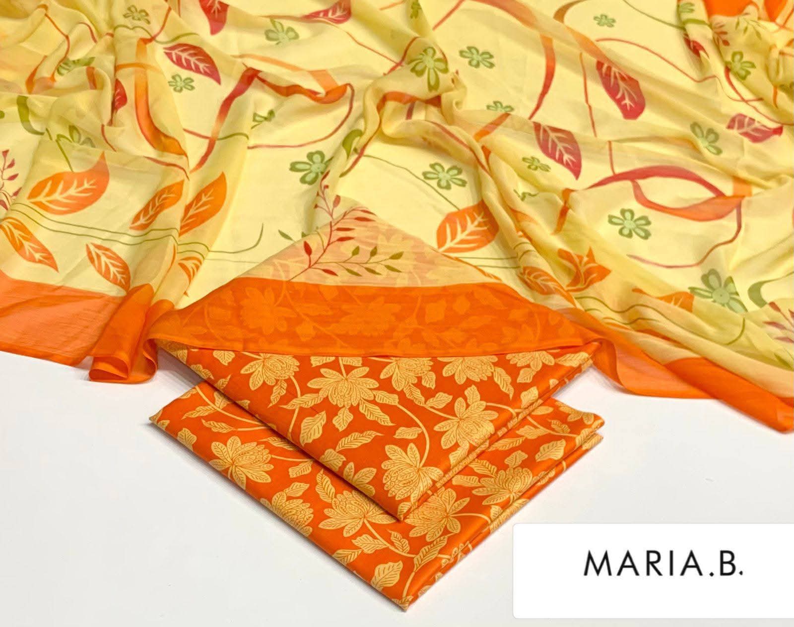 Maria B Inspired Printed Chiffon 3-Piece Suit – Elegant Floral Design