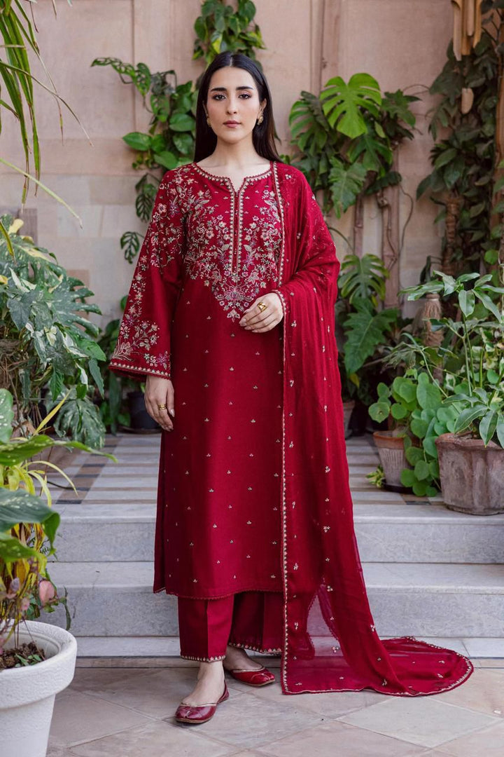 Crimson Desire 3-Piece Heavily Embroidered Festive Suit