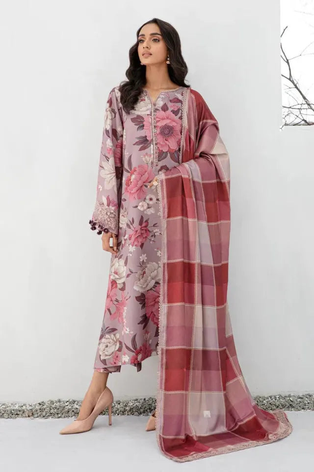 Blush Pink Floral Printed Lawn 3 Piece Suit
