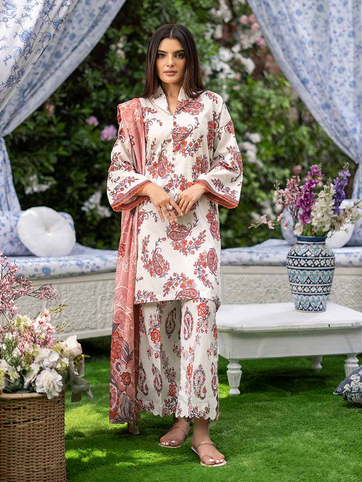 Ivory Floral Printed Lawn 3 Piece Suit