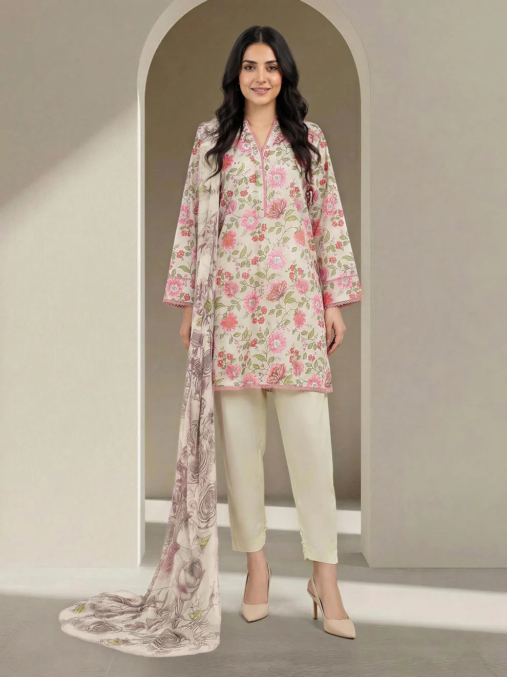 3 Piece Lawn Suit- Printed (Unstitched)