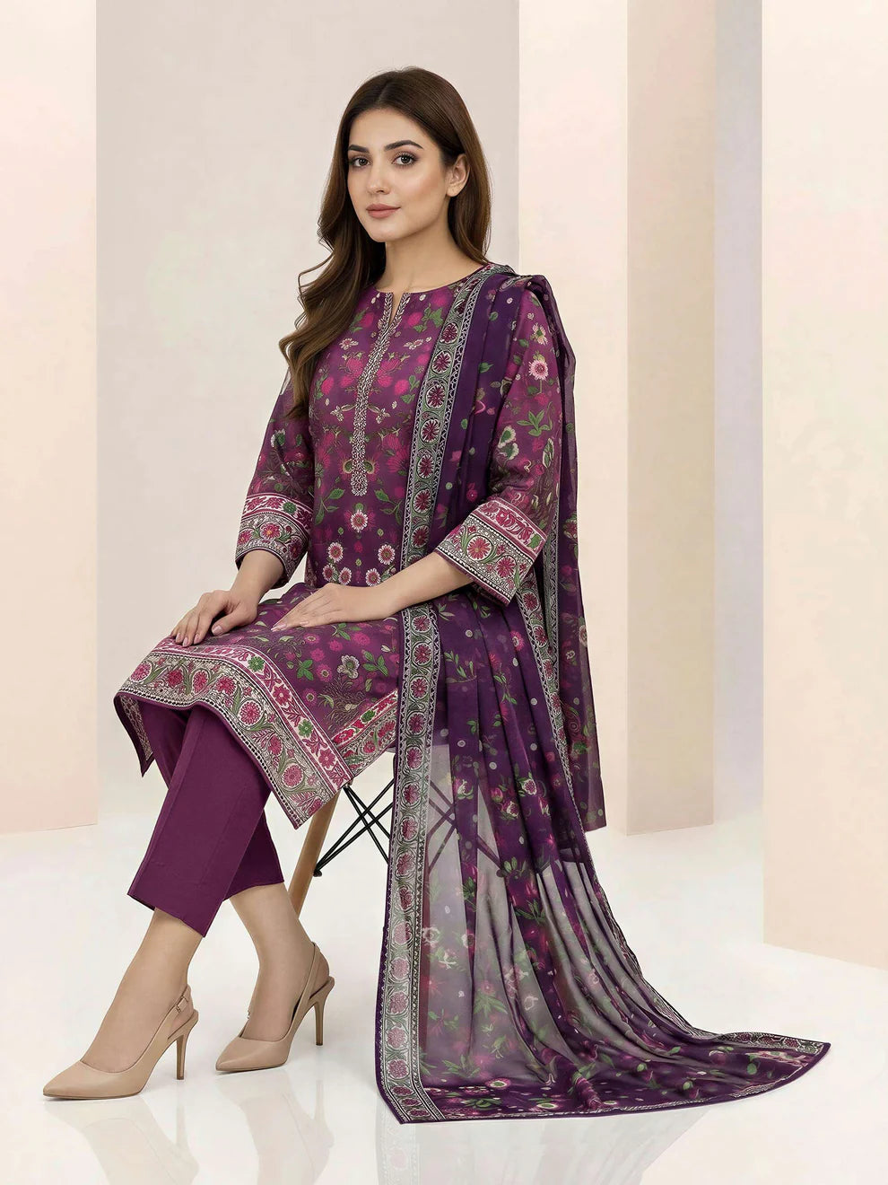 3 Piece Lawn Suit- Printed (Unstitched)