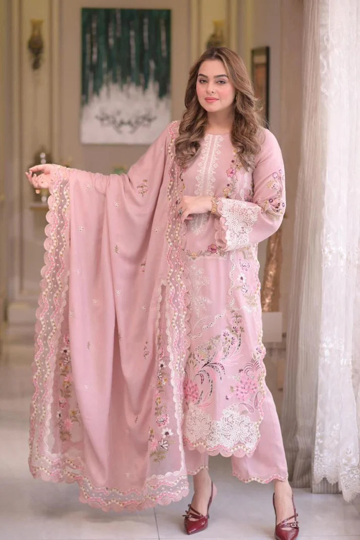 baby pink - Embroidered Lawn 3 Piece