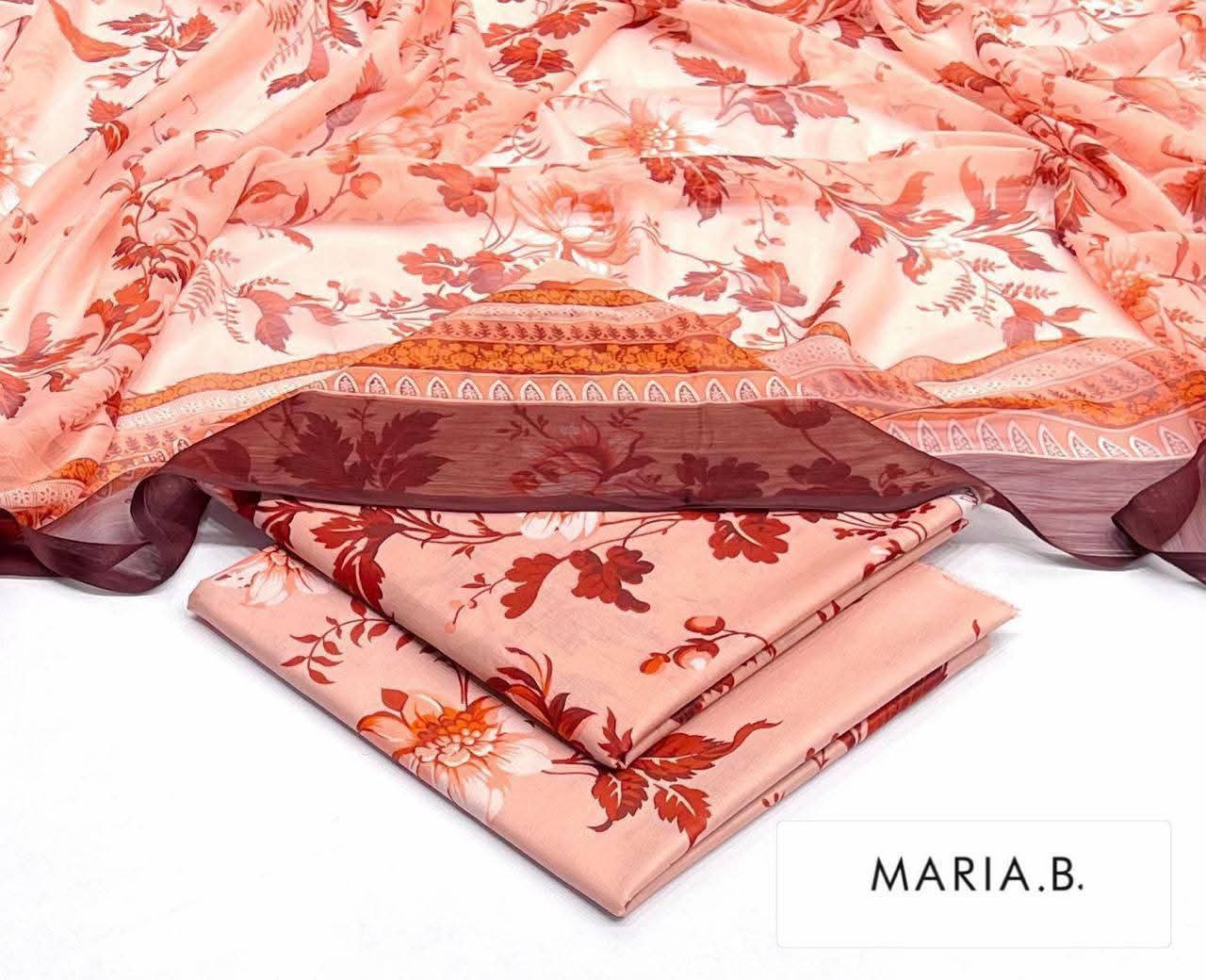 Maria B Inspired Printed Chiffon 3-Piece Suit – Elegant Floral Design