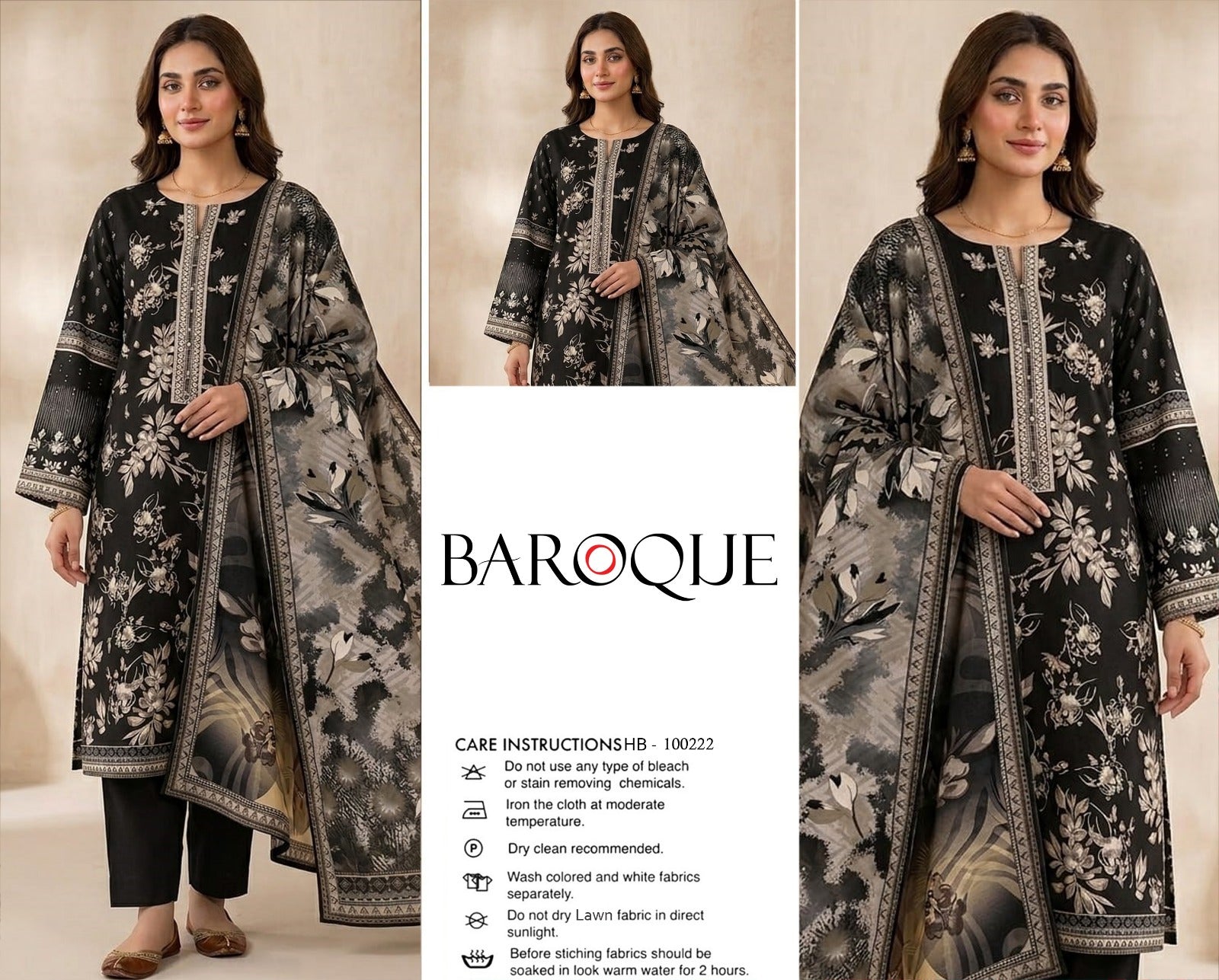 Lawn baroque 3 piece dress