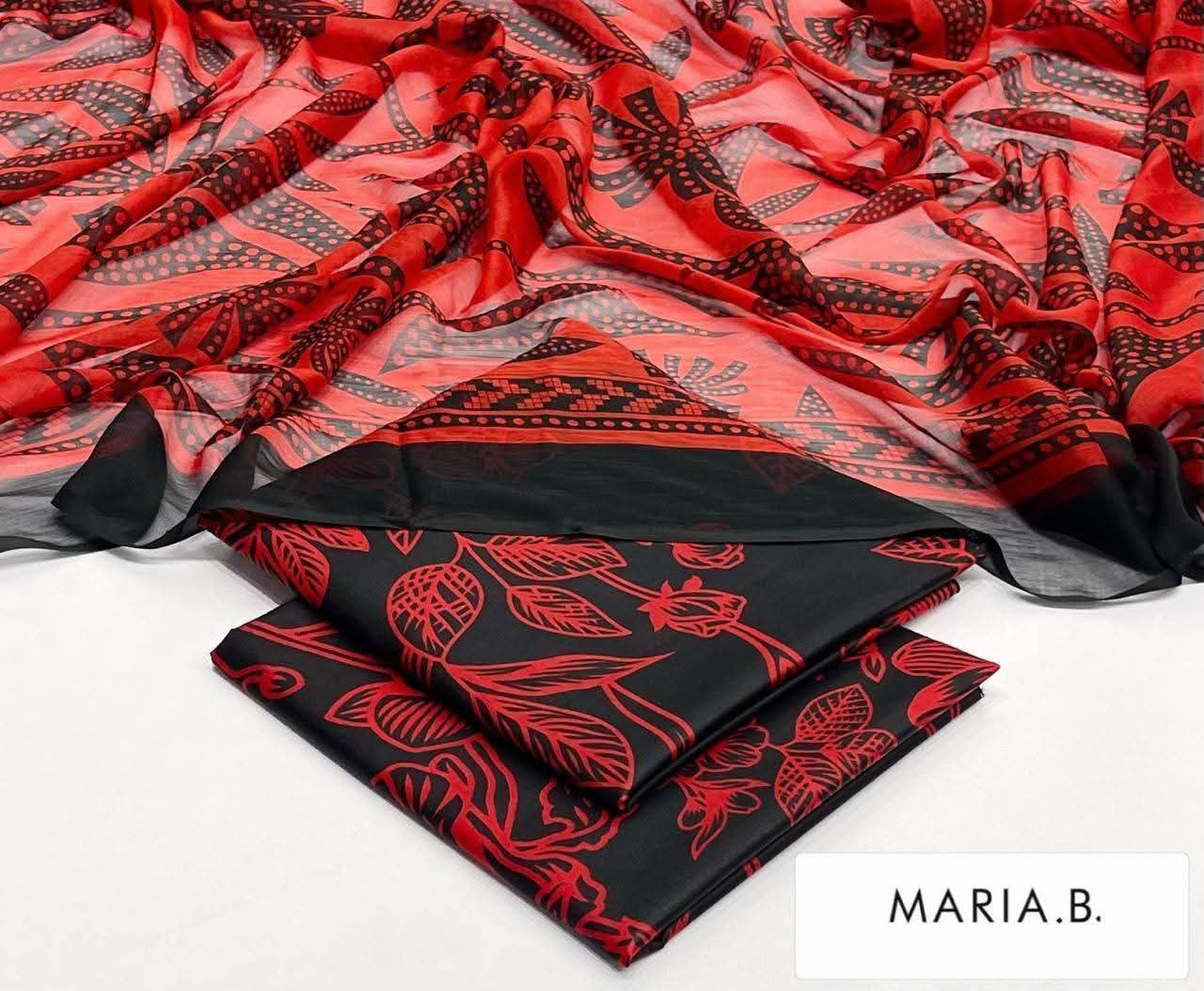 Maria B Inspired Printed Chiffon 3-Piece Suit – Elegant Floral Design
