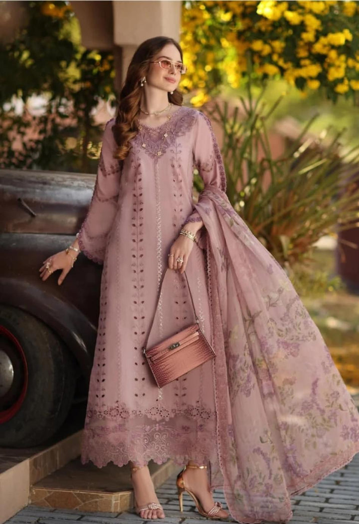 Mauve Orchid 3-Piece Luxury Schiffli & Laser-Cut Organza Suit