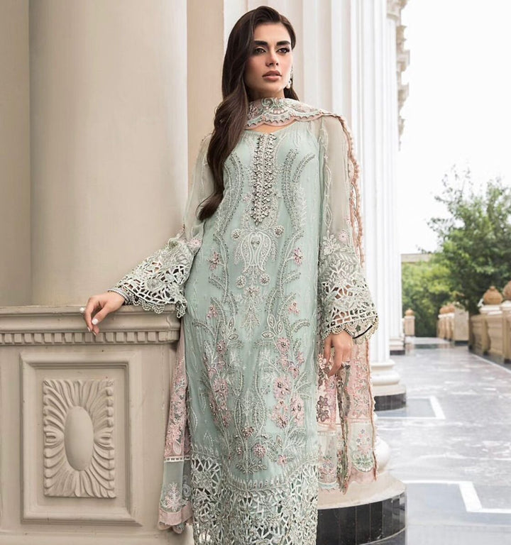 Luxury Chiffon Embroidered Suit with Organza Dupatta & Silk Trouser