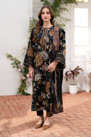 Black Floral Printed Lawn 3 Piece Suit